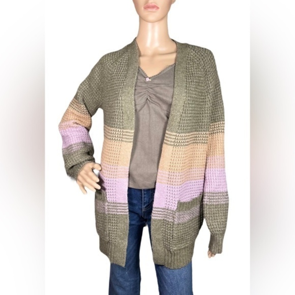 FRESHMAN Ombré Striped Waffle-Knit Long Cardigan
